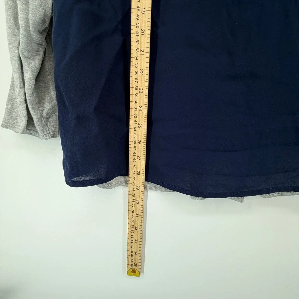 Sejour Womens‎ 3X Mixed Media Top Navy Grey Roll Tab Sleeve SJ296519WN